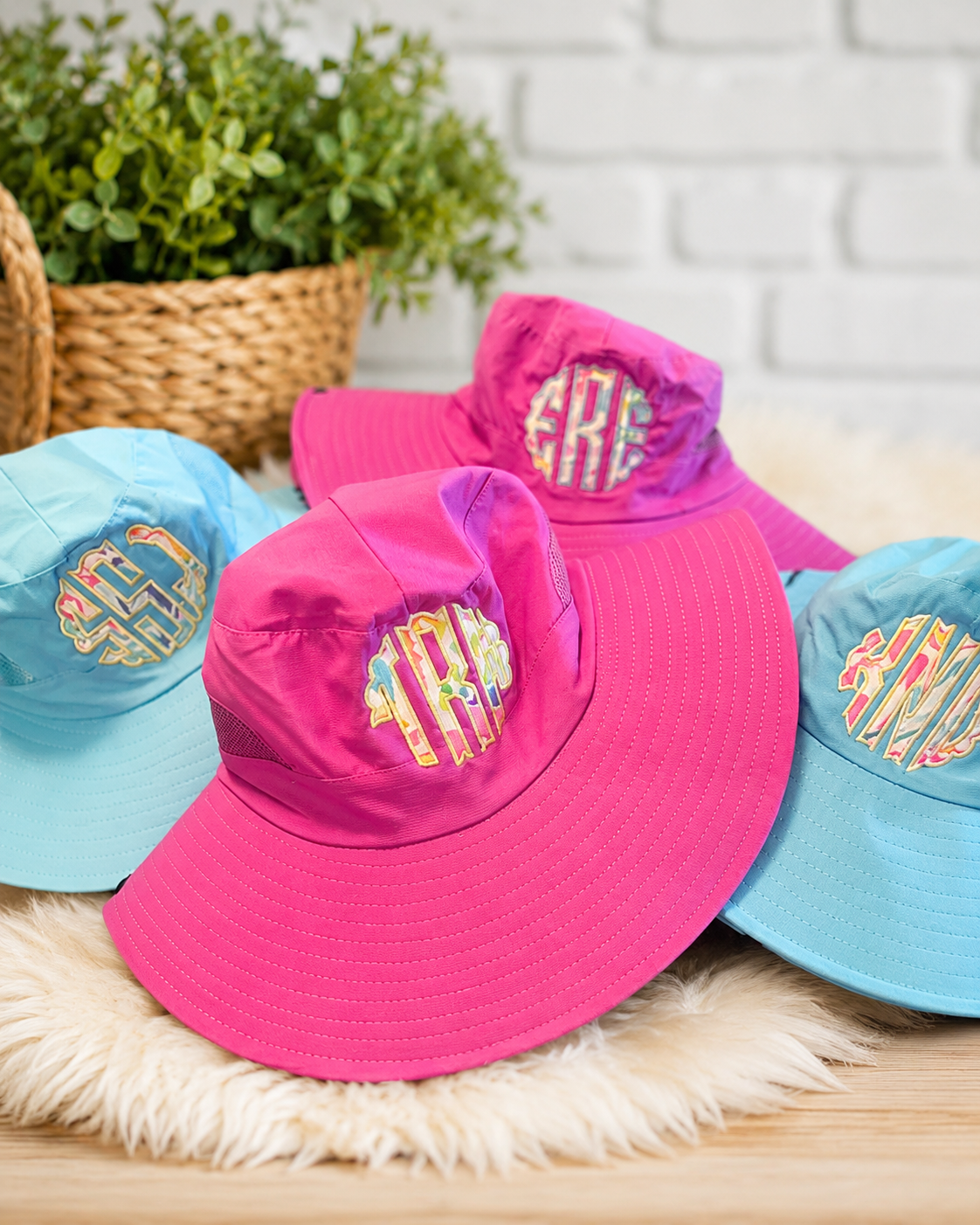 Colorful monogrammed sun hats